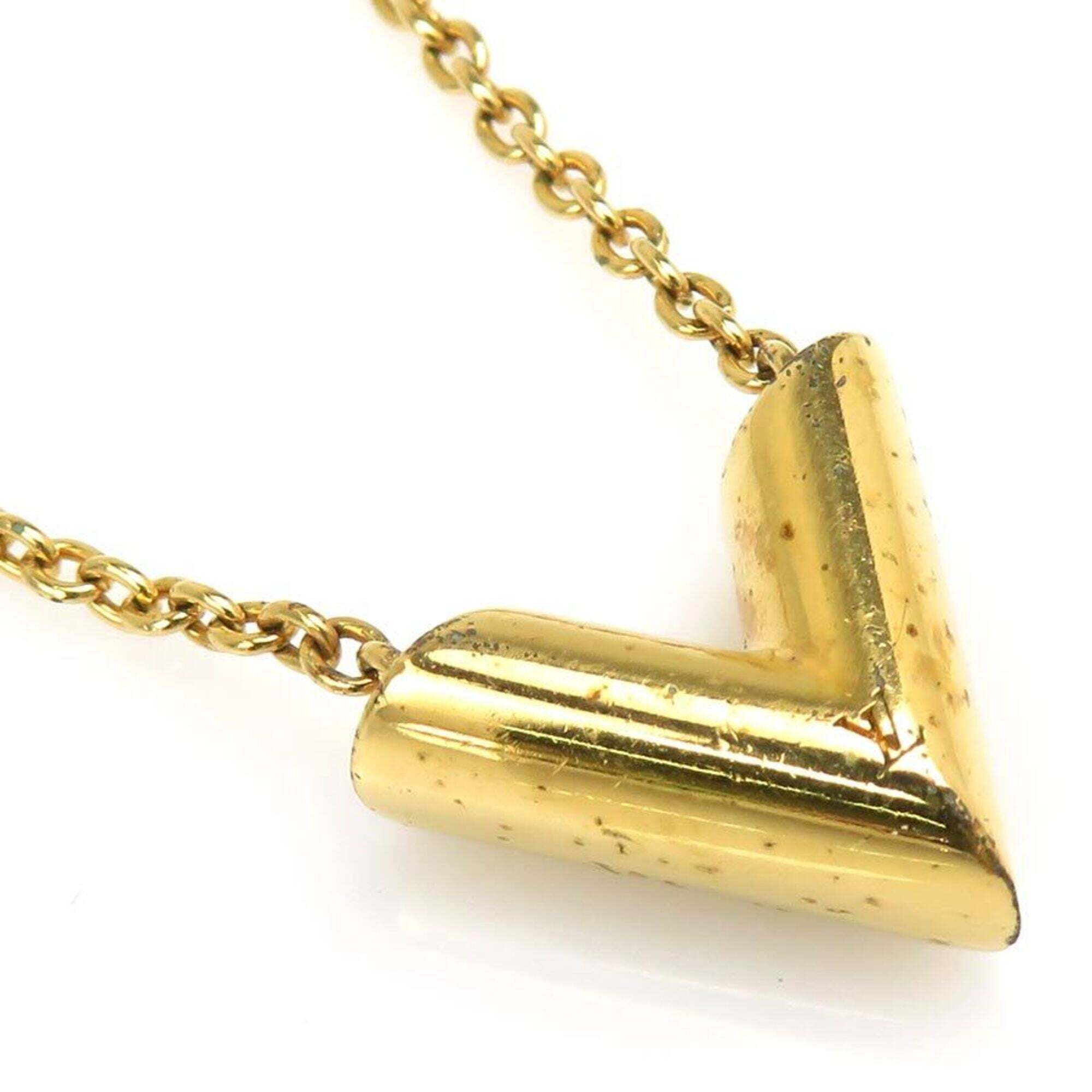 Louis Vuitton Essential V Metal Necklace, Gold, Women's, M61083 H32160a